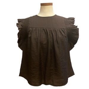 English Factory Catherine Chocolate Flutter Sleeve Blouse Sz XS
